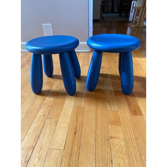 Set of 2 Vintage IKEA 1990s MAMMUT Blue Four Legged Stools rare ! Fast shipping - Picture 9 of 10